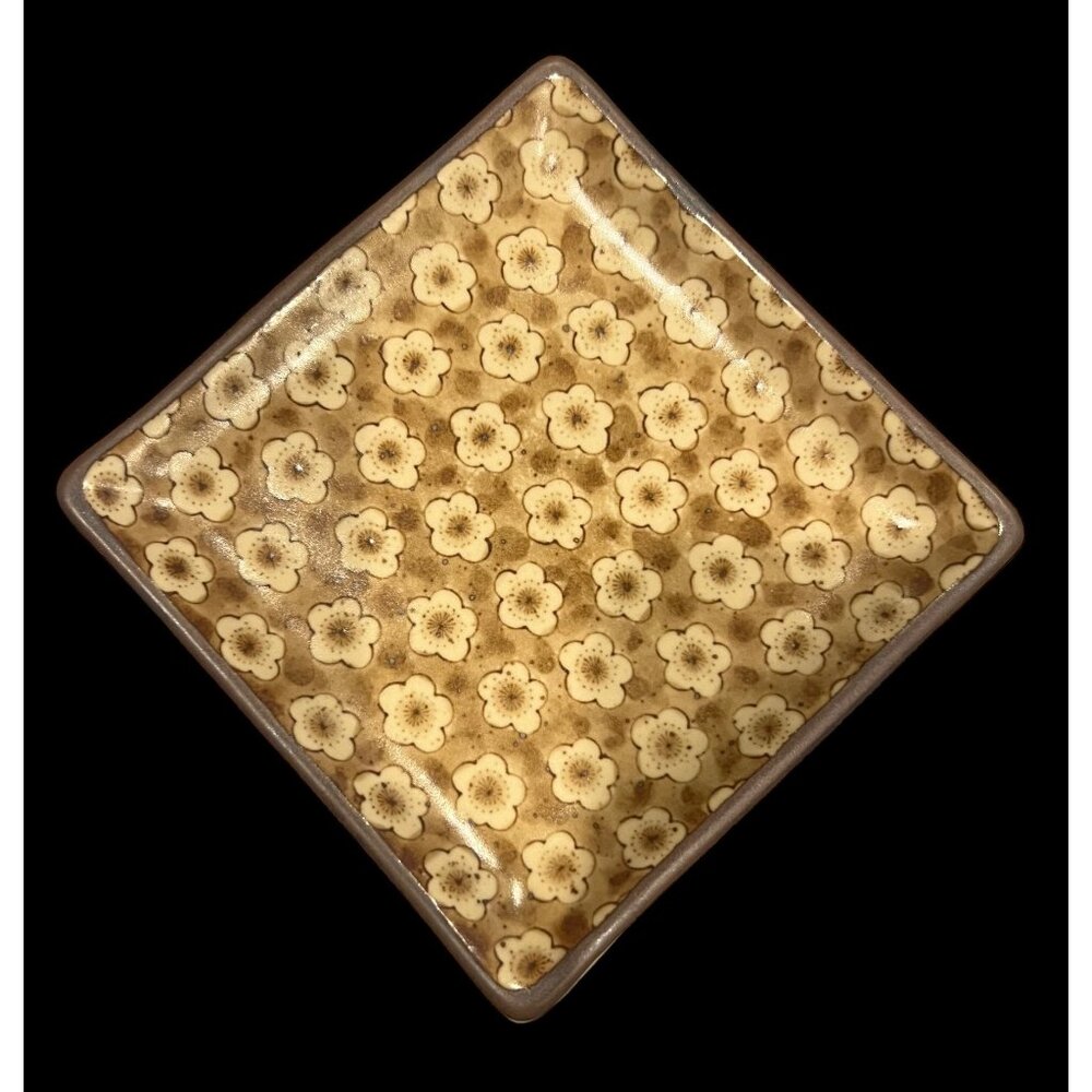 Sousaku Sound Collection Japan Stoneware 5" Brown Floral‎ Pattern Trinket Dish